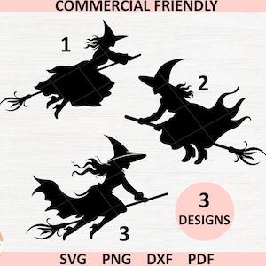 Flying Witch silhouette on a broom SVG bundle,silhouette witch glowforge svg,Halloween witch on a broom laser cut file,Halloween witch broom