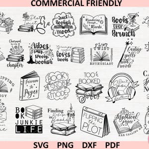 Book lover Quotes Bundle SVG, Reading Quotes SVG, floral Book Svg,Library Svg,fantasy Bookish SVG for Cricut,Literary Quotes png sublimation