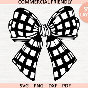 Fiocco a scacchi in formato SVG, nastro a scacchi retrò in formato SVG, fiocco con motivo in formato PNG, fiocco a scacchi in formato sublimazione, download digitale istantaneo per Cricut