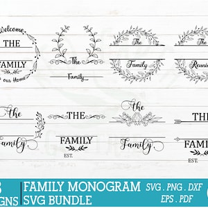 Familie Monogramm Rahmen Bundle, Familie Schilderherstellung Aufkleber, Familie Lorbeer Monogramm, Monogramm Bündel, Küche rustikale Bauernhaus SVG, PNG, DXF, Eps