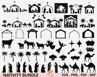 Nativity Scene SVG bundle, Nativity Scene diy svg, Nativity ornament SVG Bundle, Christmas Nativity silhouette Svg, Nativity laser cut file
