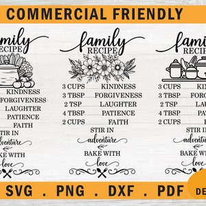 Küchen Aufkleber Bundle svg, Familienrezept svg Wandtattoo Bundle, rustikale Küche svg, Backabziehbild svg, Küche unser Familienrezept Zeichenherstellung svg