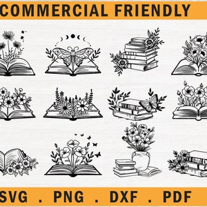 Floral boek SVG, boek Svg bundel, boek met bloemen Svg, lezing Svg, bloemen groeien uit een boek svg, open boek svg, liefdesboek svg, boho boek 2
