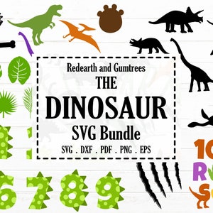 Dinosaur bundel SVG, t Rex SVG, dinosaurus silhouet SVG, Trex SVG, klauw SVG, klauw kras SVG, dinosaurus nummers SVG, tropische bladeren planten SVG