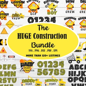 Huge Construction birthday bundle svg, under construction elements svg, truck bundle, digger truck svg,excavator truck, birthday crew svg