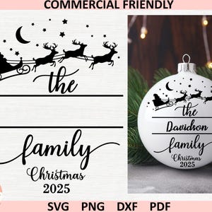 Kerst familienaam monogram svg, ronde kerst familienaam teken svg, kerst familie achternaam ornament, kerstbal sticker svg