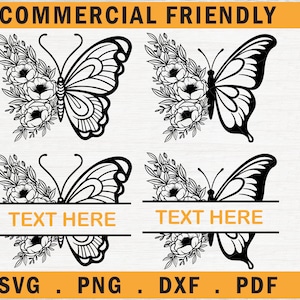 Paquete svg de mariposa floral, svg de mariposa, svg de flor de mariposa, archivo svg de alas de mariposa floral, svg de mariposa boho, svg de mariposa de flores silvestres