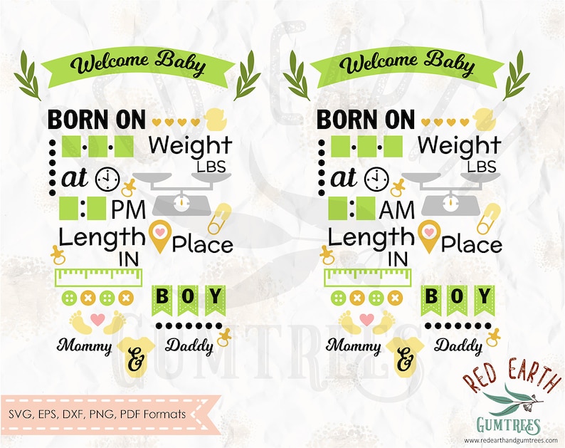 silhouette studio Dxf for cricut Baby boy announcement chart PNG cut file vinyl wall decal EPS newborn baby chart template SVG Pdf