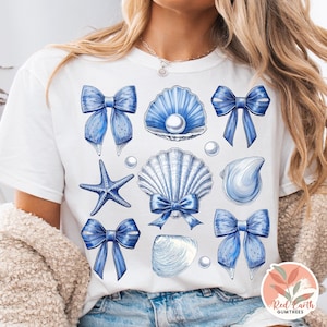 Conchas marinas de moda y coquetas (sublimación PNG), coqueta playera femenina (Png), costera (Png), verano retro (Png), coqueta de verano (Png), conchas vintage (Png)