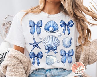 Trendy Coquette Seashells PNG sublimation, Girly Beach coquette Png, Coastal Png, Retro Summer Png, Summer Coquette Png, Vintage shells Png