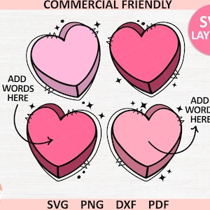 Valentines day custom Conversation Hearts template svg layered, Candy Heart SVG,Candy Hearts Png, Valentine Hearts Svg,Candy Heart Clipart
