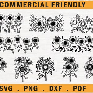 Pacote de flores de girassol SVG, Girassol SVG, Monograma de girassol SVG, Meio girassol SVG, Padrão de girassol sem emenda SVG, Buquê de girassol SVG