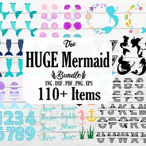 Huge Mermaid Bundle svg, Meerjungfrau Buchstaben und Zahlen svg, Meerjungfrau-Monogrammrahmenbündel, Meerjungfrauschwanzmuschel-BH-Schale svg, Meerjungfrau-Alphabet