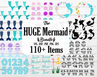 Huge Mermaid bundle Svg, mermaid letters and Numbers svg, mermaid monogram frame bundle, mermaid tail clam bra shell svg, mermaid alphabet