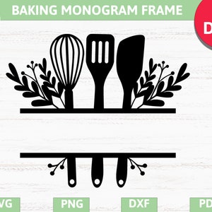 Cadre monogramme divisé cuisine cuisson, sticker monogramme cuisine rustique cuire au four SVG, PNG, Eps, DXF, Pdf cricut, studio de silhouette, fichier coupé, sticker vinyle