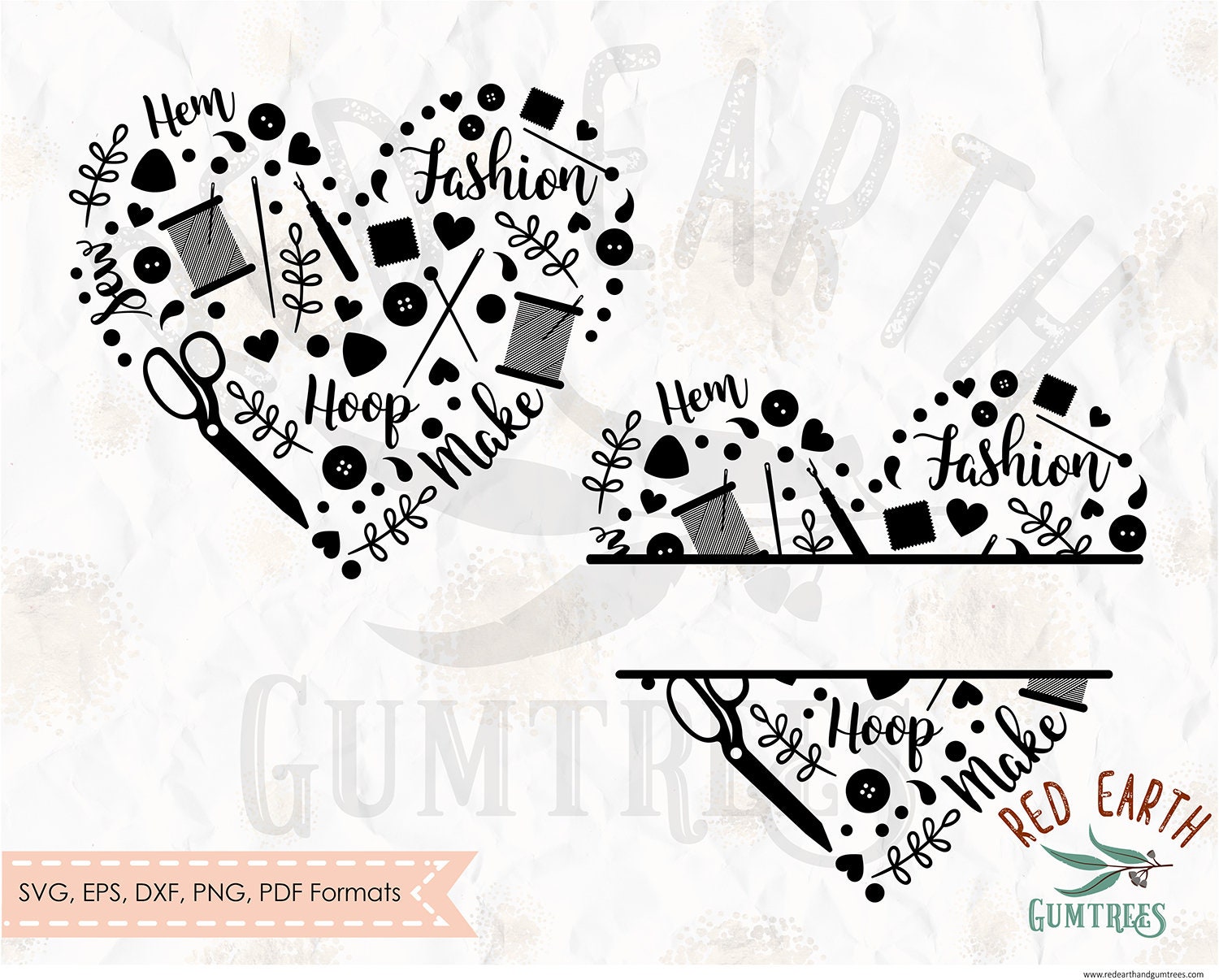 Download Sewing Heart Split Monogram Frame Needle Threadsew Svg Png Etsy