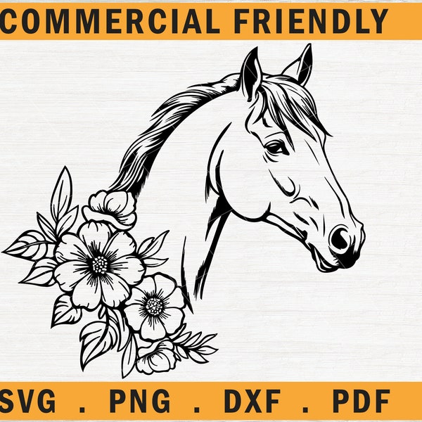 Horse SVG, Horse with Flowers SVG, Horse cricut cut file, Floral Horse svg,horse Face svg, flowers Horse Face svg, horse silhouette svg 2