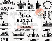 Wine SVG Bundle, wine split monogram frame bundle svg, Wine Clipart decal, grape vine wreath svg- Wine Glass bottle Svg, grape vine border