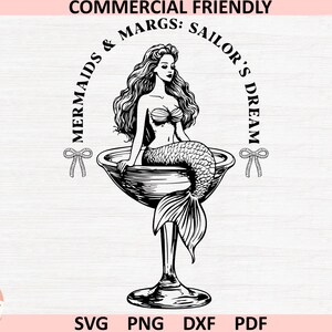 Vintage Meerjungfrau SVG PNG, Retro Meerjungfrau-T-Shirt Sublimation, Ozean ästhetische Clipart, nautische Meeressirene geschnittene Datei, Cricut Silhouette Vektor 5
