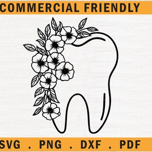 Dent florale Svg, dent svg, fleur dent Svg, dentiste SVG, floral dentiste SVG, dent avec fleur Svg, logo dentaire Svg, svg monogramme dent