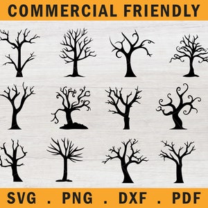 Gruselige Bäume Halloween-Bundle svg, Bäume Kontur svg, Halloween-Dekor Bäume svg, Äste Silhouette Abziehbild Bundle svg, Baumbündel svg