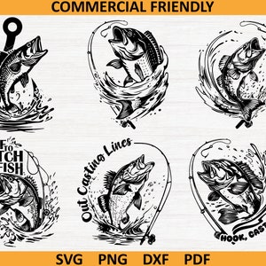 Paquete SVG de pesca de lubina / Archivos SVG de pesca Cricut / Pescador SVG / Paquete de cotizaciones de pesca svg / Caña de pescar svg / Anzuelo de pesca Calcomanía svg
