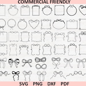 Hand gezeichnete kokette Bogen Rahmen svg Bündel, trendige Kokette Bögen svg png Bündel, Küstenrahmen svg, girly kokette Rahmen Sublimation, Bogen svg
