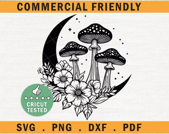 Mushroom Svg,Mystical moon Mushroom svg,Mushroom Clipart,Magic mushroom svg,Boho Mushroom Clipart, mushroom shirt svg, floral mushroom svg