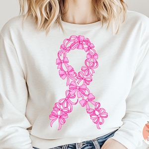 Coquette bow Breast Cancer SVG PNG,Pink ribbon Cancer SVG,Cancer Awareness svg,Breast Cancer Shirt, cottagecore cancer ribbon laser cut file image 4