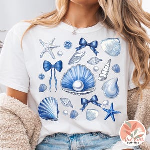 Conchas marinas de moda y coquetas (sublimación PNG), coqueta playera femenina (Png), costera (Png), verano retro (Png), coqueta de verano (Png), conchas vintage (Png)