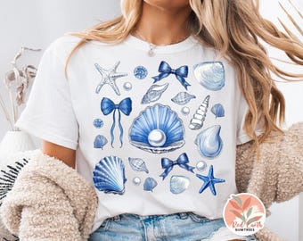Trendy Coquette Seashells PNG sublimation, Girly Beach coquette Png, Coastal Png, Retro Summer Png, Summer Coquette Png, Vintage shells Png