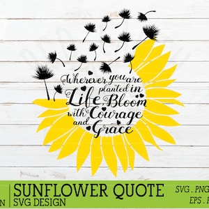Zonnebloem citaat svg, zonnebloem gezegde svg, zonnebloem inspirerende levenscitaat, paardebloem zonnebloem SVG, PNG, Eps, DXF, Pdf cricut, silhouet, sticker
