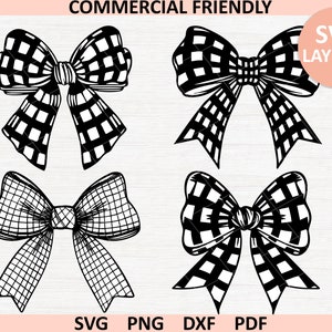 Pacchetto di fiocchi a quadri in formato SVG, fiocco a quadri retrò in formato SVG con stampa a sublimazione, papillon a quadri, download digitale istantaneo