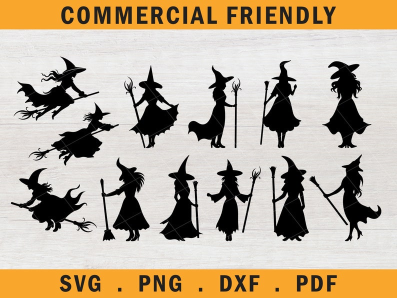Witch Halloween bundle svg, witch silhouette svg,flying witch bundle svg, Halloween decor witch svg, witch silhouette decal bundle svg,broom image 1