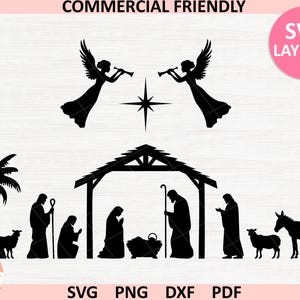 Christmas Nativity SVG,Jesus Mary Joseph in stable Svg, three wise men svg,Jesus Manger svg,Christian nativity png,chrismas ornament decor
