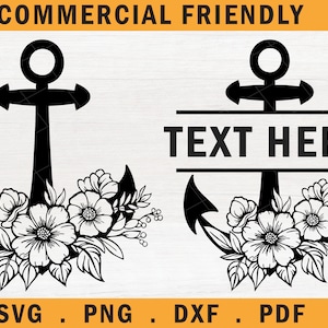 May include: Two black anchor silhouettes with floral accents. The anchor on the right has a banner with the text "TEXT HERE".