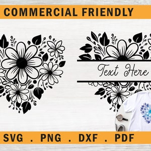 Floral heart split monogram frame svg,flower monogram frame svg,flower heart monogram fame svg,wild flowers monogram,wedding heart flowers 4