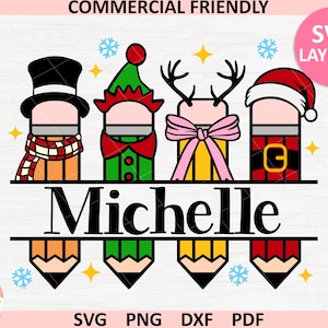 Weihnachten Bleistift Lehrerin Monogramm Rahmen svg, Bleistift Coquette Weihnachten svg, Lehrer Geschenk weihnachten, Weihnachts svg, Weihnachtsbleistift svg