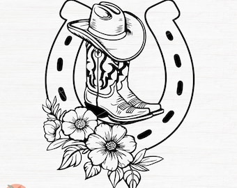 Boho Floral Horseshoe Name sign SVG,Horseshoe split monogram frame Svg,cowgirl boot hat svg,cowboy boots hat svg,Horse cowboy,homestead sign