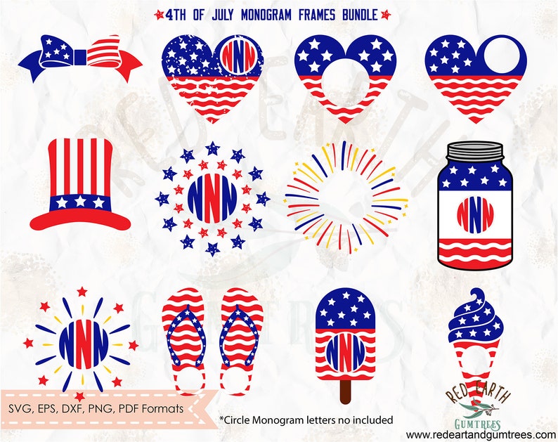 Download 4th of July circle monogram frames bundle grunge heart SVG ...