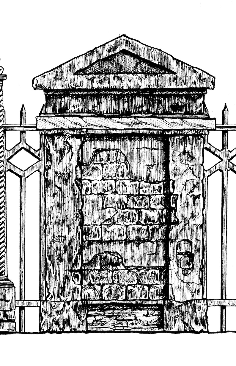 New Orleans Tombs Black and White NOLA Cemetery Art, Pen and Ink Sketch, Graveyard Drawing, Tombstone, Religious, Voodoo 画像 5