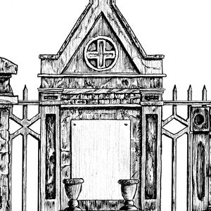 New Orleans Tombs Black and White NOLA Cemetery Art, Pen and Ink Sketch, Graveyard Drawing, Tombstone, Religious, Voodoo 画像 6