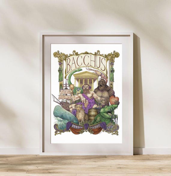 Bacchus - Mardi Gras Krewe Colored Pen and Ink Sketch - New