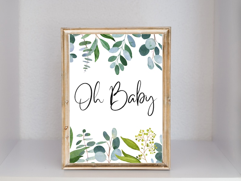 Greenery Oh Baby Shower Decor, Printable Signs for Baby Shower, 4 Signs ...