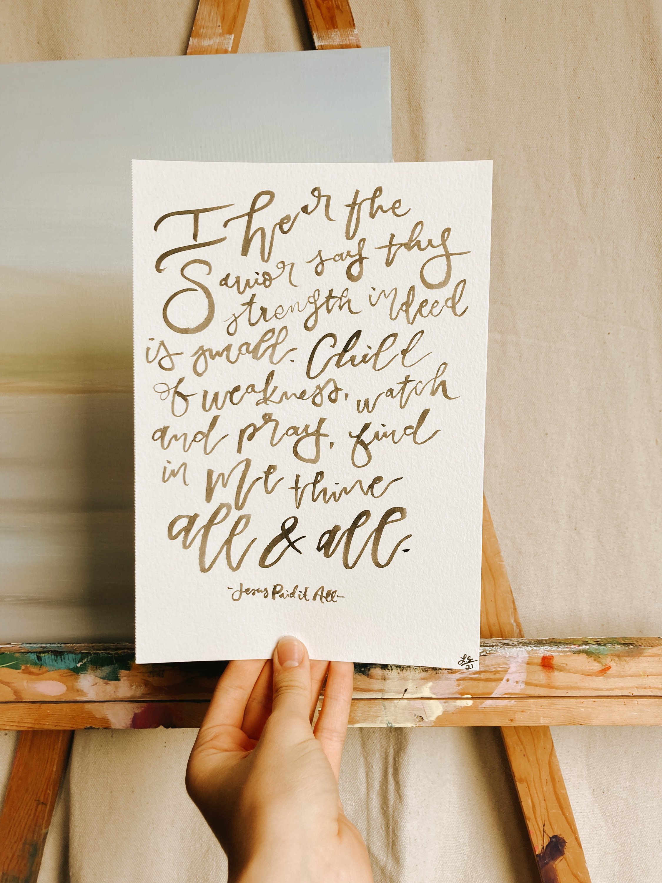 Hymn Lyric Quote- Jesus Paid It All 7" x 10" Hand-Lettered Calligraphy Wall Art
