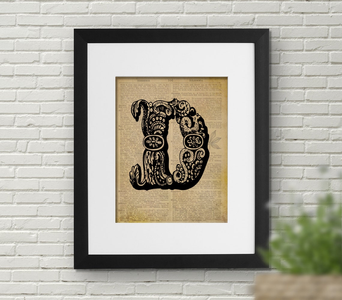 Letter D typography alphabet Printable. Dictionary page art. Etsy