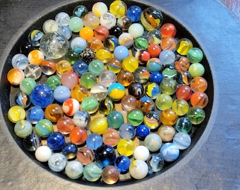 Vintage Marble Collection - 112 Marbles with Vintage Mason Jar