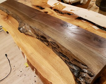 Live Edge Wood Fire Place Mantle - Custom Floating Mantle - Rustic Shelf - Walnut, Oak, Maple, Pine, Exotic Wood - Custom Shelf