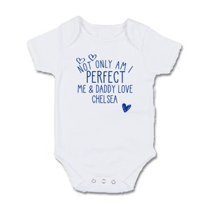 Chelsea Dad Grandad Love Baby Grow Bodysuit White Blue text football fan