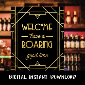 Great Gatsby Welcome Sign, Roaring Twenties decoration, Gold party decoration
